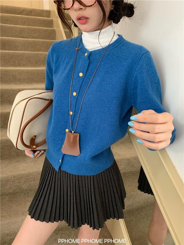 Pphome Homemade ~ Hit Your Heart Miu Small Gold Button Round Neck Sweater Jacket Autumn and Winter Inner Wear Cardigan Pphome Homemade ~ Hit Your Heart Miu Small Gold Button Round Neck Sweater Jacket Autumn and Winter Inner Wear Cardigan