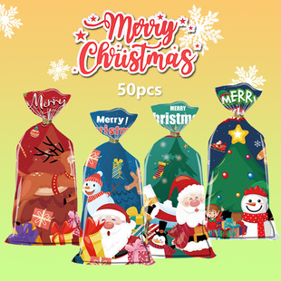 New 50 Christmas Color Flat Pocket Snowflake Crisp Candy Chocolate Gift Packaging Bag Send Gold Ribbon