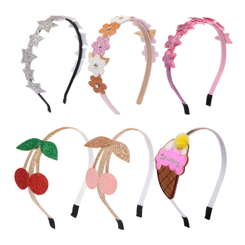 Sequin color-blocked flower headband, fabric ice cream children's headband, glitter Greet star cherry headband