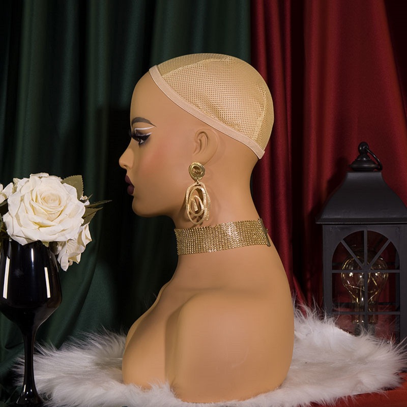 欧米の女性のかつらの頭の型のmannequin headの半身の両肩のPVCのモデルの特頭は展示の道具を撮影します。|undefined