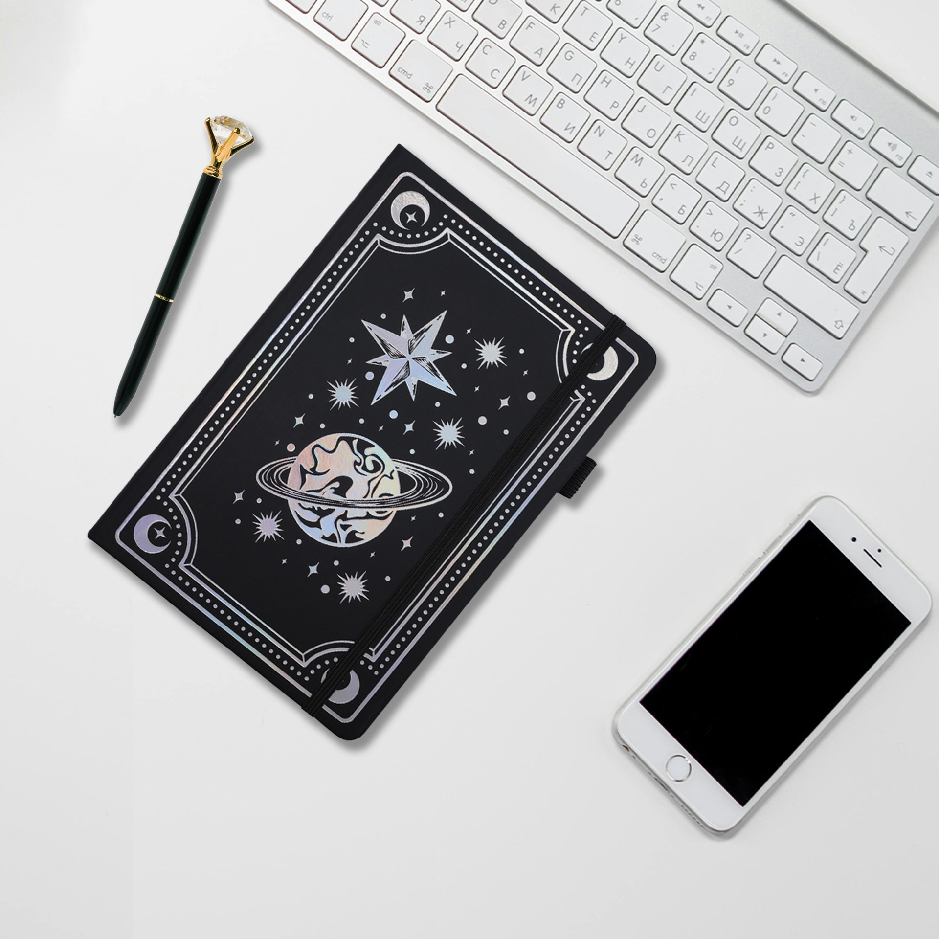 跨境A5记事本现货塔罗牌风格笔记本高颜值镭射银横线本本子定制