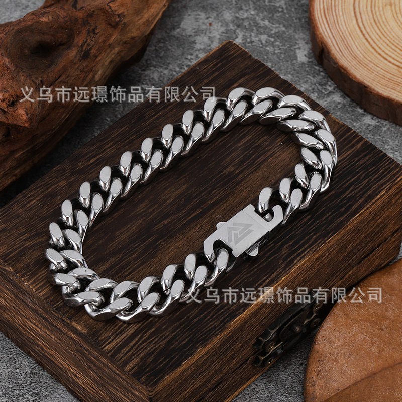 Cross-Border European and American Cuban Stainless Steel Bracelet Jewelry Men's Laser Corrosion Personalized Hip-Hop Trendy Women's Bracelet