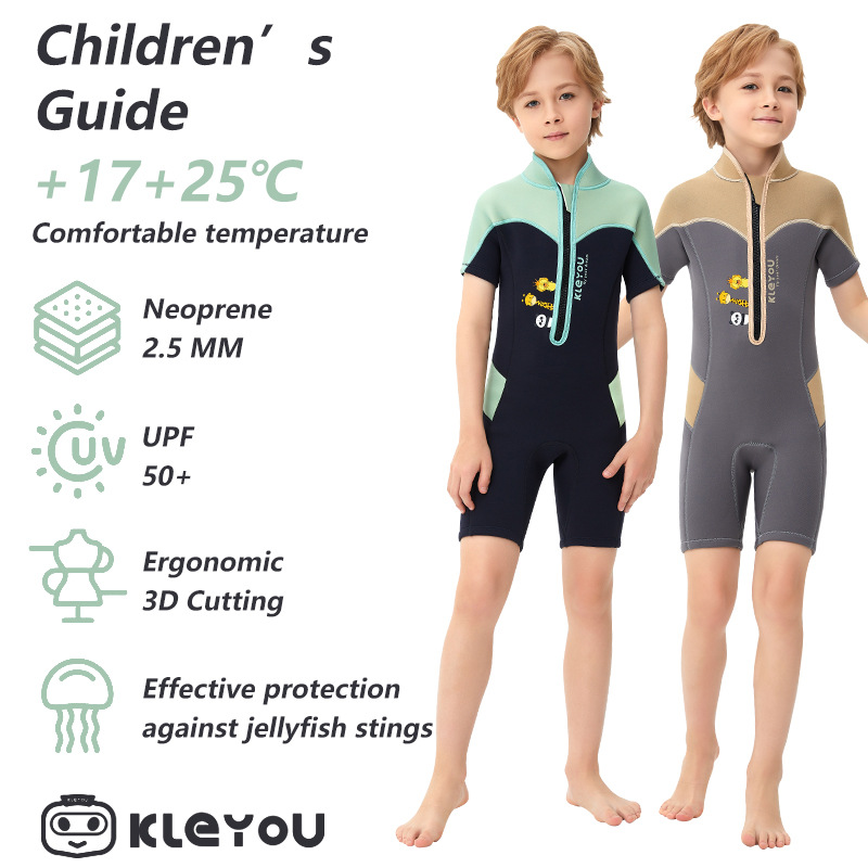 KLEYOU diving suit 2.5MM girls' boys' one-piece swimsuit warm short-sleeved shorts surfing suit diving mother suit