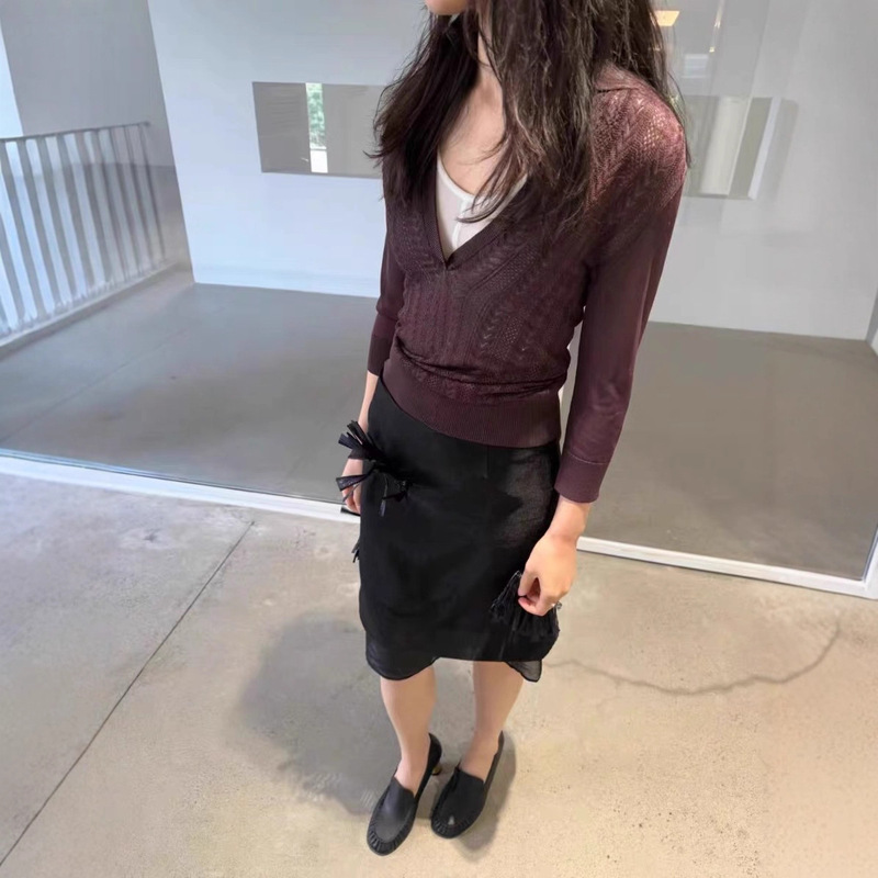 Early Spring New Product Jacq Fashionable Retro Early Autumn Hollow-Out Woven Knit Polo Shirt Knit Top Women's Suit