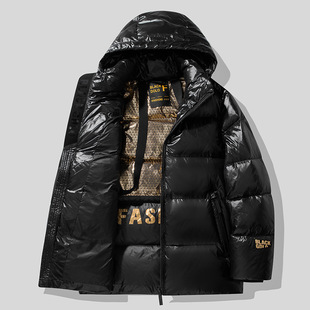 [Cross-Border Export] Black Gold down Jacket Men's Short Men's Winter Thickeneded Hooded Jacket Men's and Women's Warm Tops