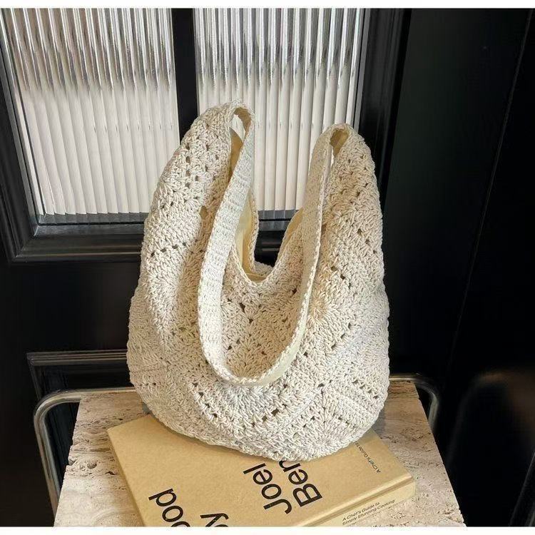 Korean Style New Woven Bag Instagram Style Artistic Wool Bag Shoulder Bag All-match Seaside Holiday Hollow Beach Bag