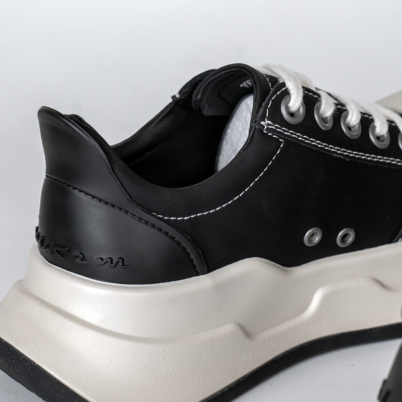 Chaussures en cuir noir mat pour femmes, chaussures décontractées noires à lacets, semelle épaisse augmentant la hauteur, retournées_voghion.com