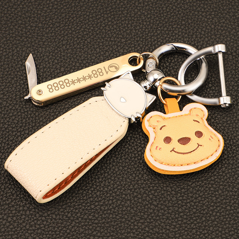 Macaron color gato cuerda de mano llavero de coche colgante de oso de fresa colgante de llavero de oso de cuero de alta calidad colgante de llavero de oso Pooh