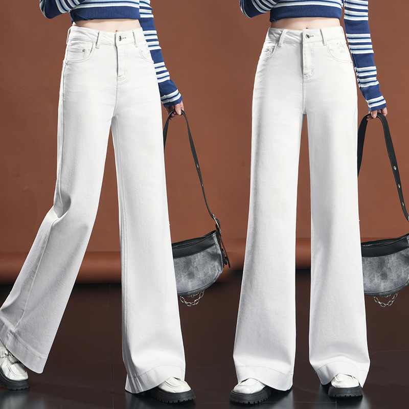 Summer Wide-Leg Jeans for Women Korean Style Trendy Petite High-Waisted Versatile Fashion Casual Women's Flared Pants