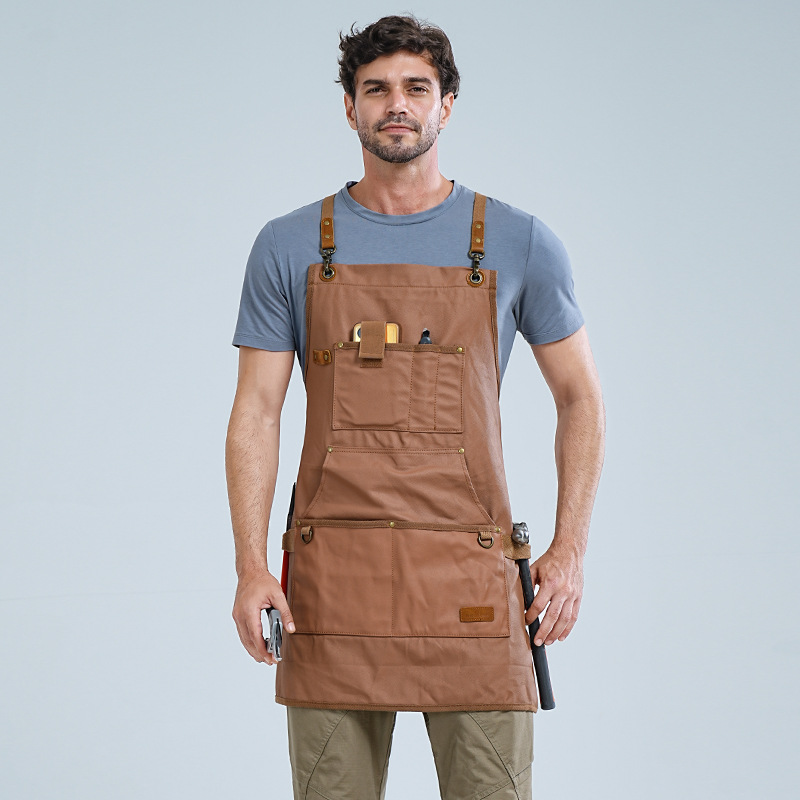 Amazon transfronterizo delantal de lona de pegamento logo personalizado de bolsillo al aire libre delantal de trabajo de carpintería fábrica al por mayor