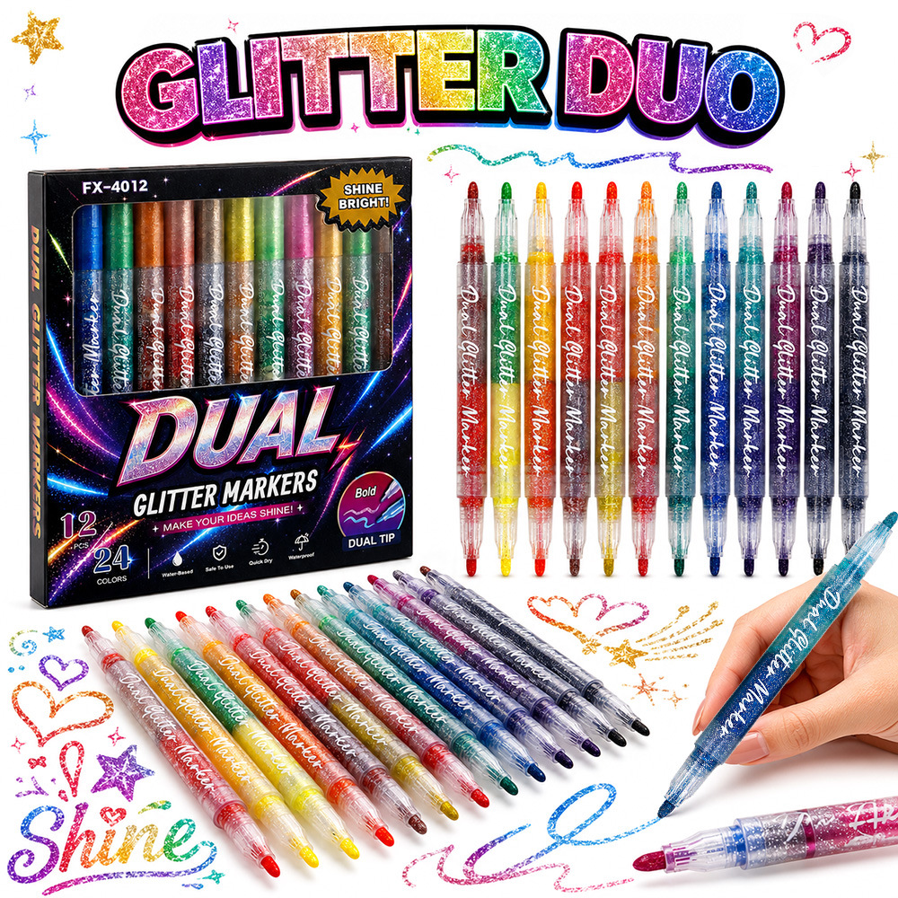 Amazon's best-selling dual-tip dual-color glitter marker pen, sparkling fluorescent marker pen wholesale