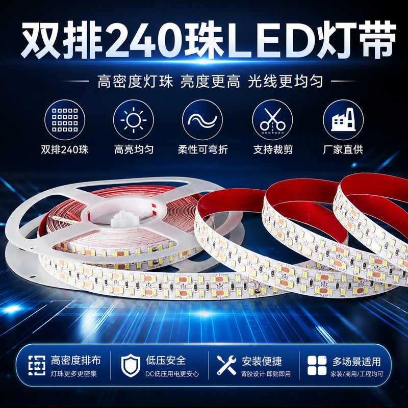 Factory direct sale low-voltage 24V dual-row light strip 240 LEDs self-adhesive commercial linear light embedded aluminum channel LED light strip Factory direct sale low-voltage 24V dual-row light strip 240 LEDs self-adhesive commercial linear light embedded aluminum channel LED light strip