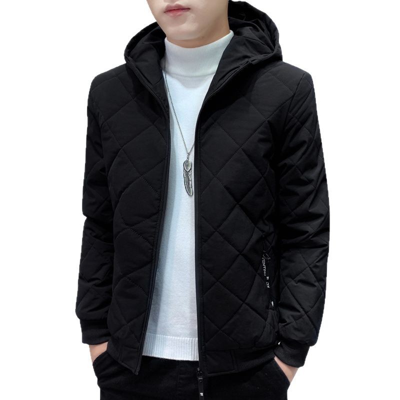 Chaqueta de algodón informal de nuevo estilo para hombre, chaqueta de algodón con capucha, chaqueta de algodón con forro polar, chaqueta de algodón con estampado de rombos, abrigo de algodón.