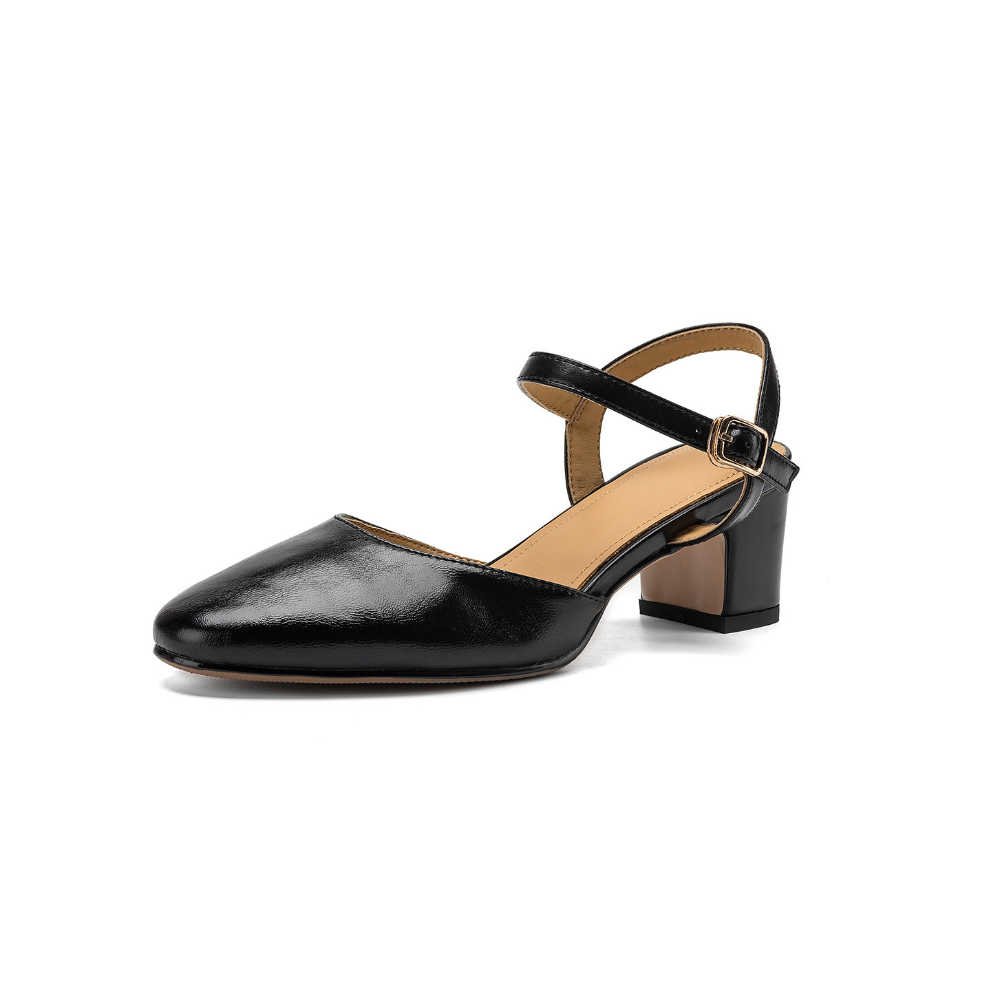 Sandal cao gót nữ quai ngang mũi kín gót 5 cm phong cách Hàn Quốc — đen