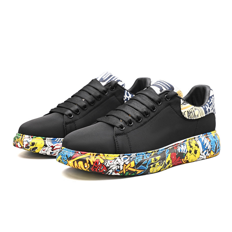 Zapatos de moda para hombres de graffiti, zapatos de skate de pareja de moda transpirables, zapatos casuales de altura para hombres, zapatos blancos pequeños