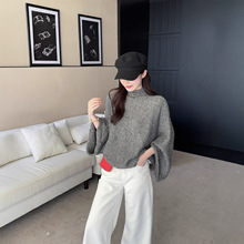 实拍~秋冬季新款韩版法式慵懒 设计感半高领蝙蝠袖套头毛衣女装