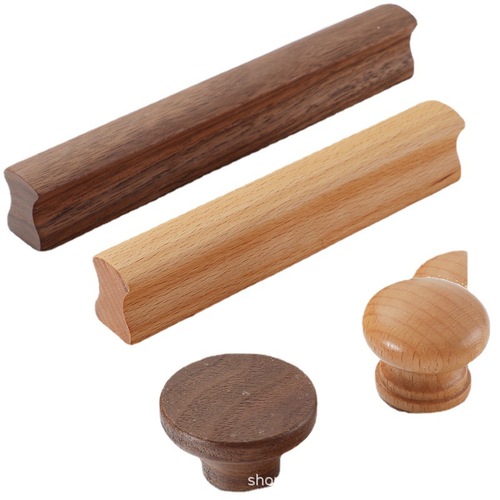 Wooden Drawer Pulls for Cabinets and Dressers, Japanese Modern Minimalist Beech Wood Black Walnut Nordic Wardrobe Wooden Handles
