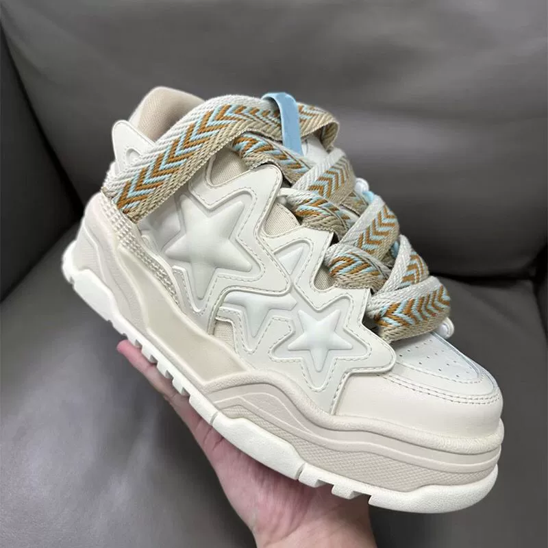 [Haute Couture] Milk white star shoes, off-white bread shoes, niche design, same style for men and women, thick soles, versatile for couples