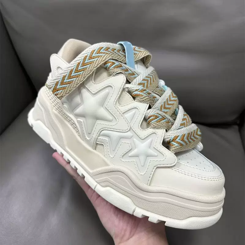 [Haute Couture] Milk white star shoes, off-white bread shoes, niche design, same style for men and women, thick soles, versatile for couples