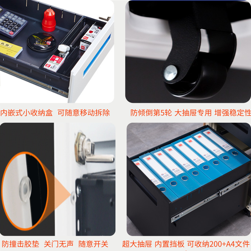 Gabinete móvil debajo de la Mesa Armario de archivo de hierro Armario de oficina Gabinete móvil bajo con cerradura de almacenamiento de gabinete de cajón pequeño gabinete