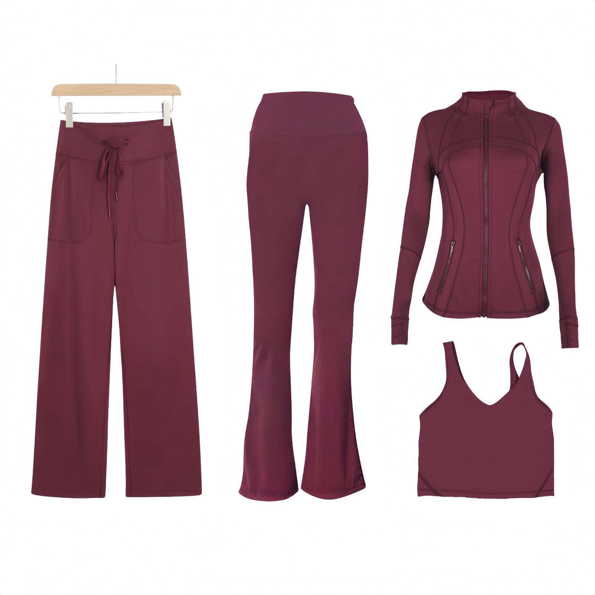 Women's Slim Fit Active Four Piece Set With Jacket And Leggings_voghion.com