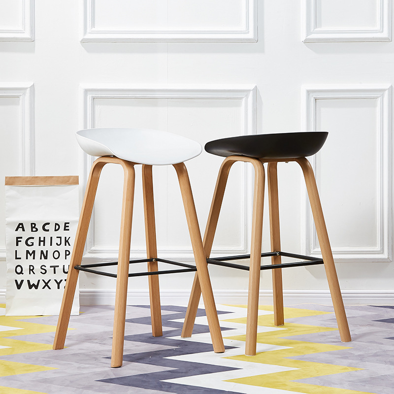 北歐吧椅丹麥創意現代簡約吧檯椅仿實木高腳凳收銀前台酒吧椅凳4s