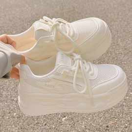 内增高小白鞋女2025年夏季新款休闲运动厚底板鞋小个子松糕鞋