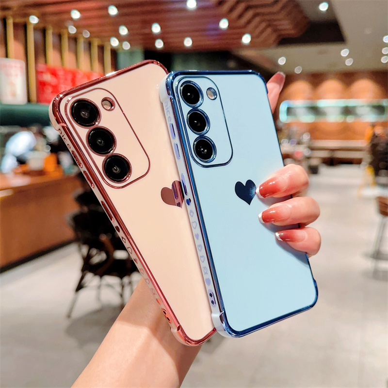 Drop-resistant side love plated soft case for Samsung S25UltraS24S23 phone case small fresh A56A15