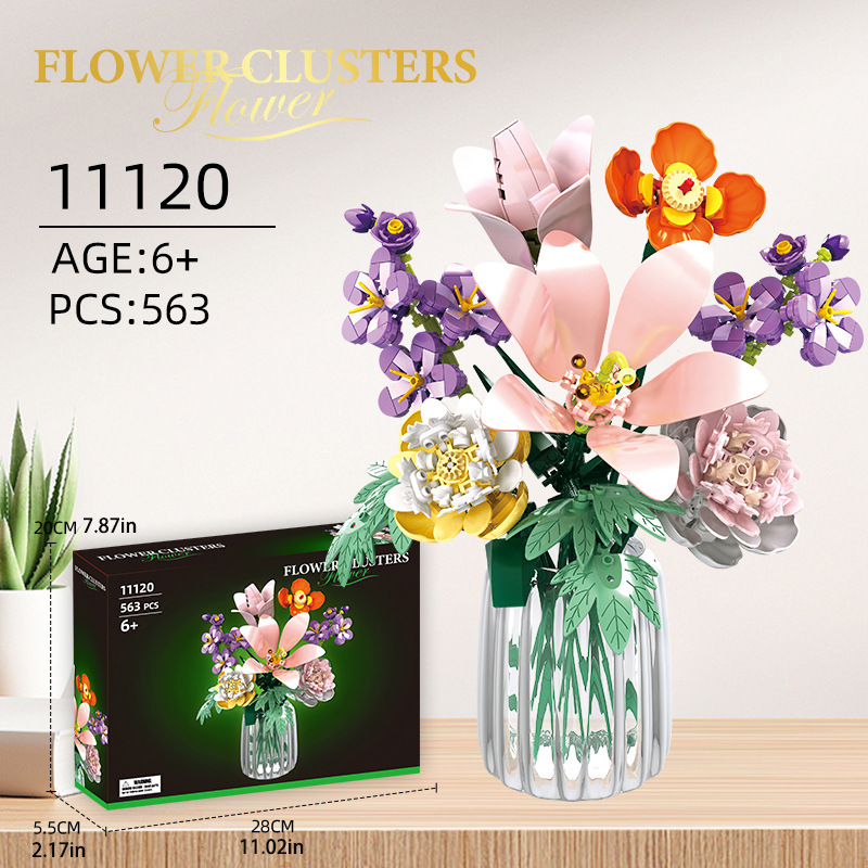 国境を越えた新製品 Woma ビルディングブロックフラワーアレンジメント永遠の花束レゴ小粒子教育組み立ておもちゃギフトと互換性あり|undefined