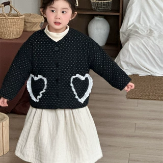 喜范25冬季新儿童碎花夹棉加厚棉服女童宝宝韩版爱心口袋棉衣外套