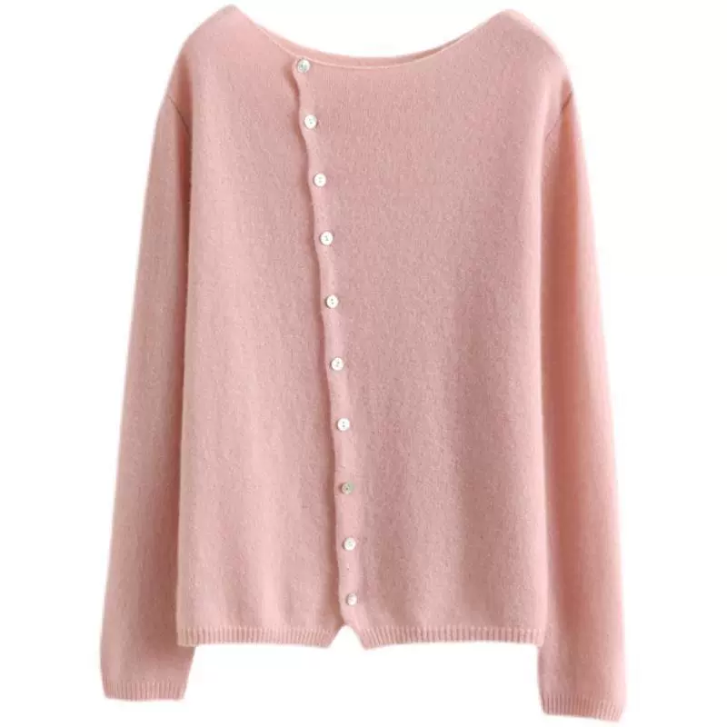 Autumn cashmere thin knitted cardigan with a round collar