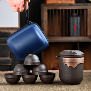 Travel Outdoor Portable Bag Purple Sand Tea Set One Pot Six Cups Storage Business Gift Souvenir Tea Water Separation