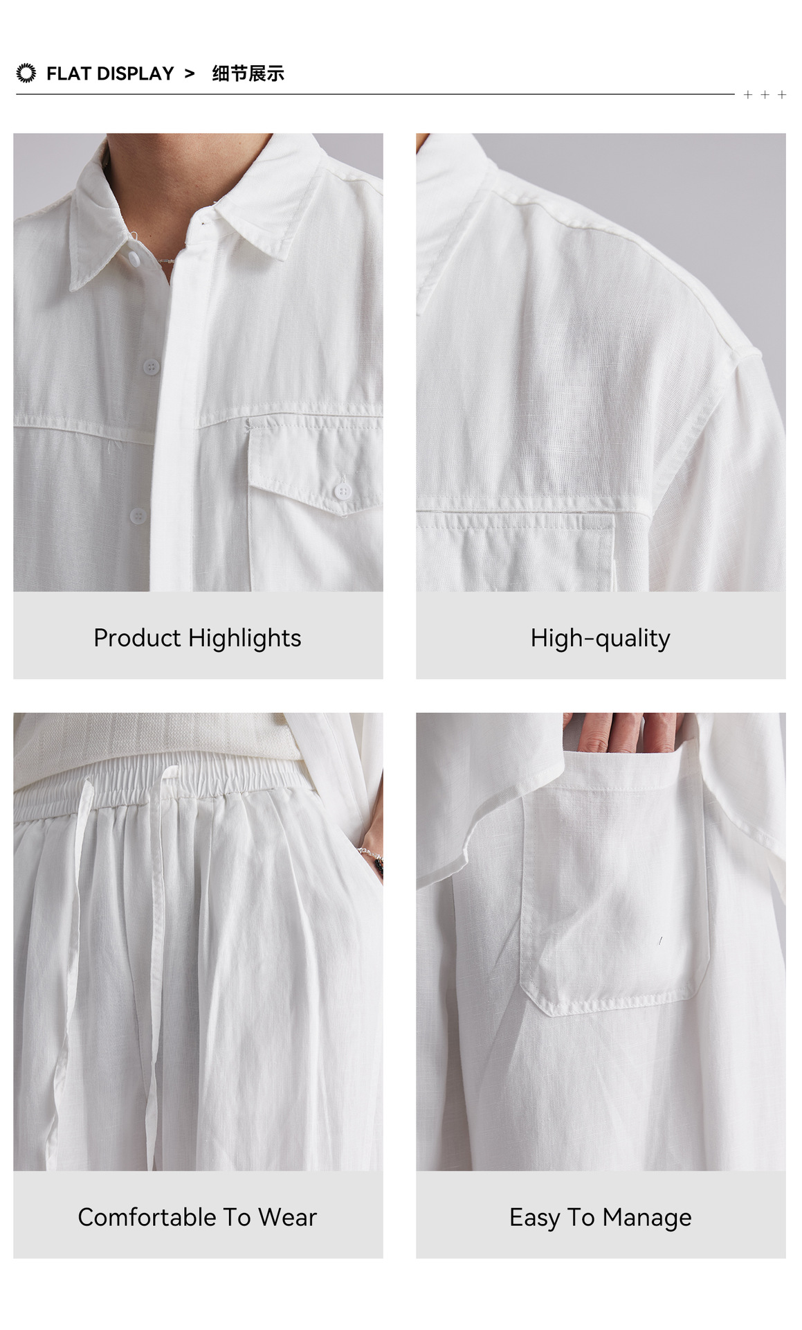 Bộ sơ mi linen tay ngắn nam phong cách lịch lãm, thoáng mát — Xanh navy chi tiết 6