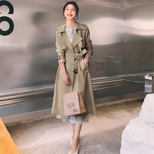 Women's Windbreaker Coat 2026 Korean Version New Spring and Autumn Season British Style Windproof Long Coat for Petite Pop Khaki Coat