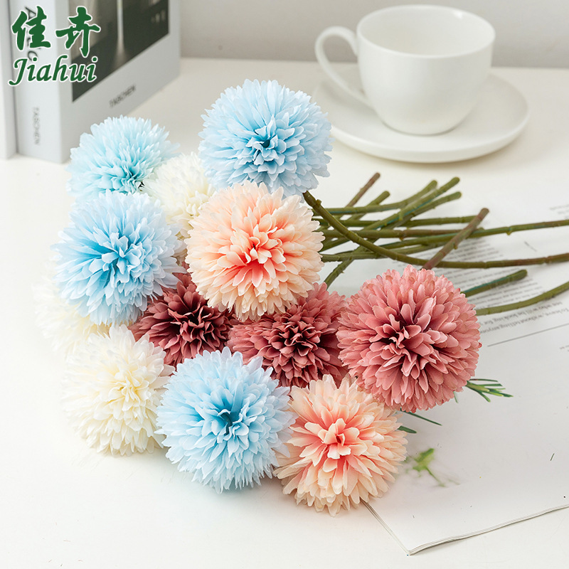 仿真花單支球菊 非洲乒乓菊婚慶布置家居客廳軟裝飾跨境假花球菊