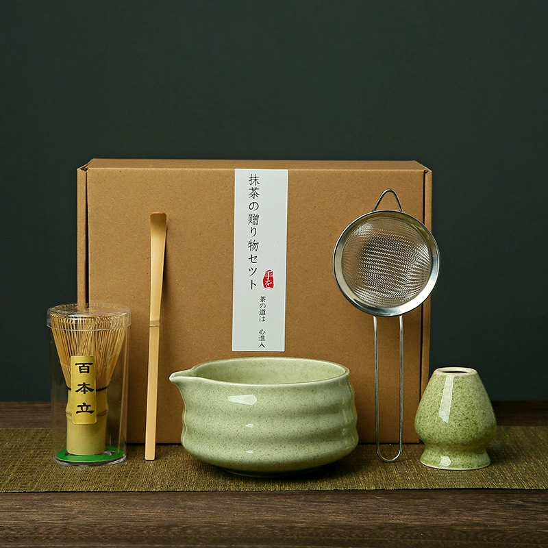 Japanese matcha, tea cup, ceramic mixing stick, set