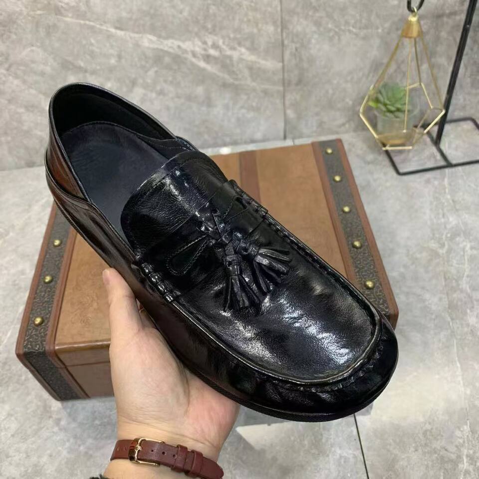 Giày lười nam da vân sần đế bằng cổ thấp phong cách công sở — màu đen chi tiết 8