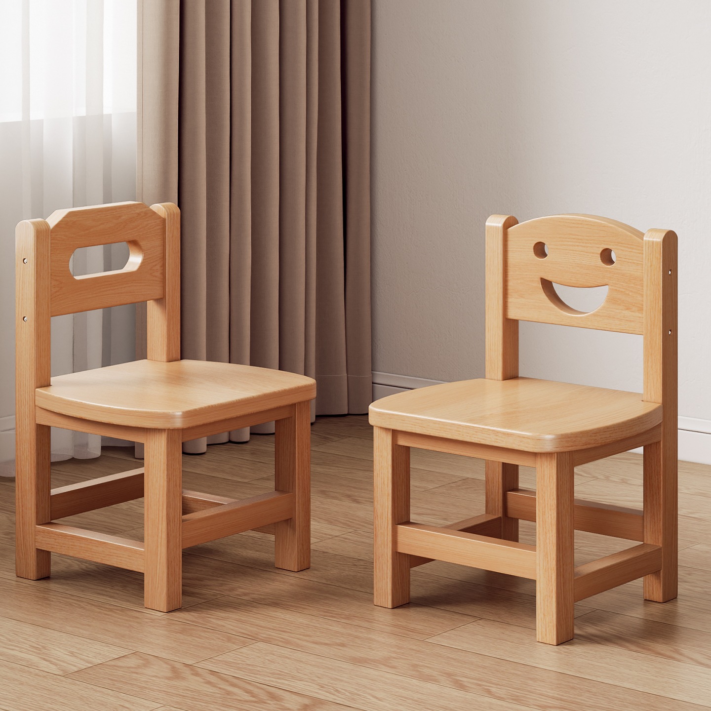 Solid Wood Backrest Small Chair Simple Small Wooden Stool Living Room Wooden Stool Children's Bench Small Low Stool Stool Home R&