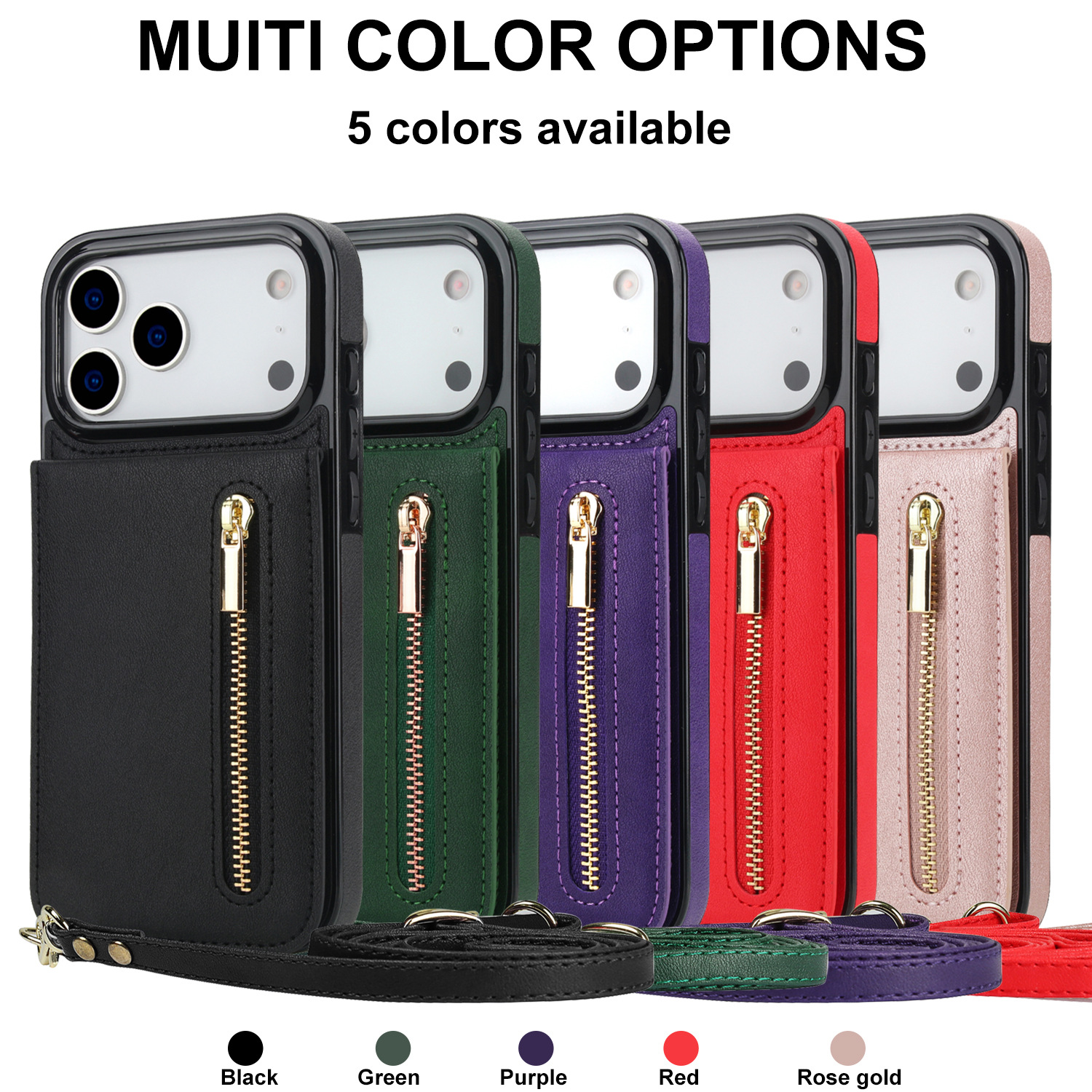 Funda para Teléfono con Soporte Cruzado y Cremallera, Compatible con iPhone 17 Pro, Ranura para Tarjetas para Apple 16, Funda de Cuero de Color Sólido para Samsung S25FE