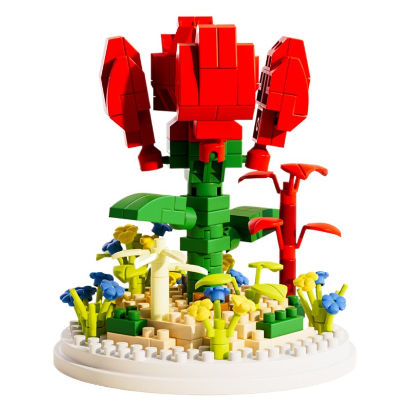 Bloques de construcción, juguetes de flores, bloques de construcción educativos ensamblados, partículas pequeñas, bloques de construcción para niñas, ramo de regalo, puesto de regalo compatible con Lego