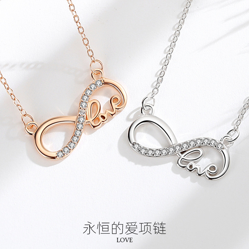 S925 lazo de plata Amor collar de las mujeres de moda transfronteriza estilo europeo y americano diseño sentido amor clavícula cadena diamante