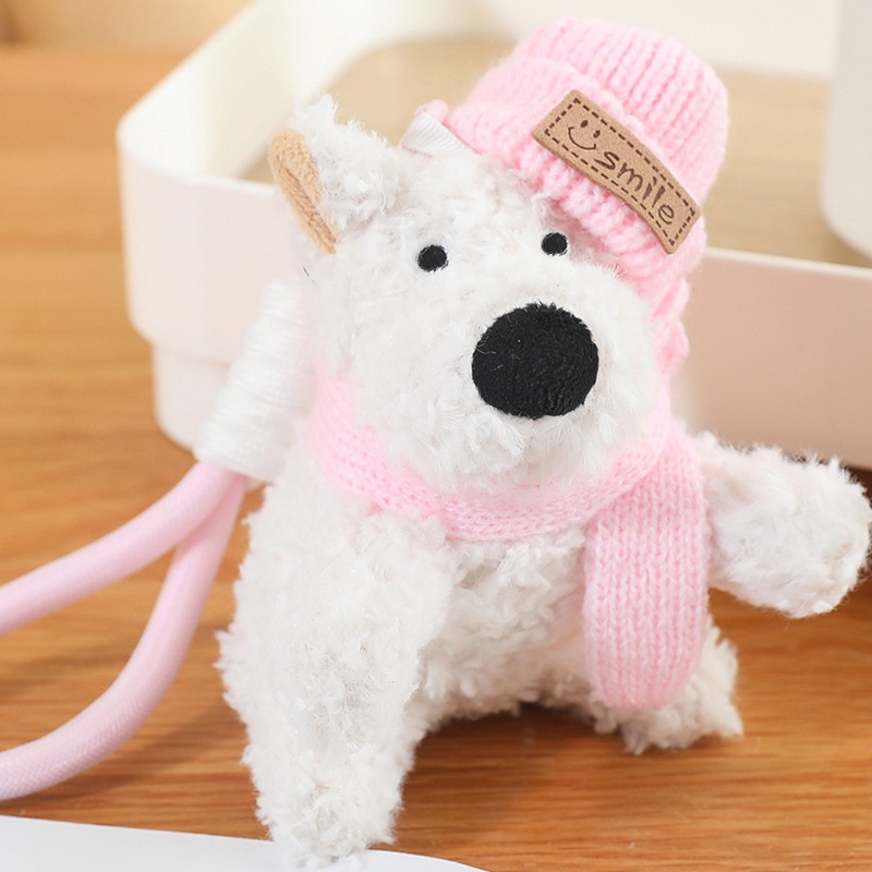 Cute niña garabateado perro West Highland puppy peluche mini muñeca regalo bolsas colgantes al por mayor