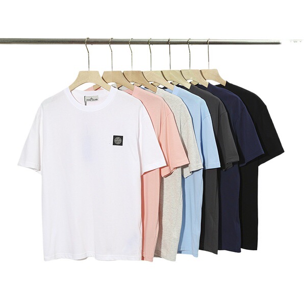 classic solid color base T-shirt with a round collar for men and…