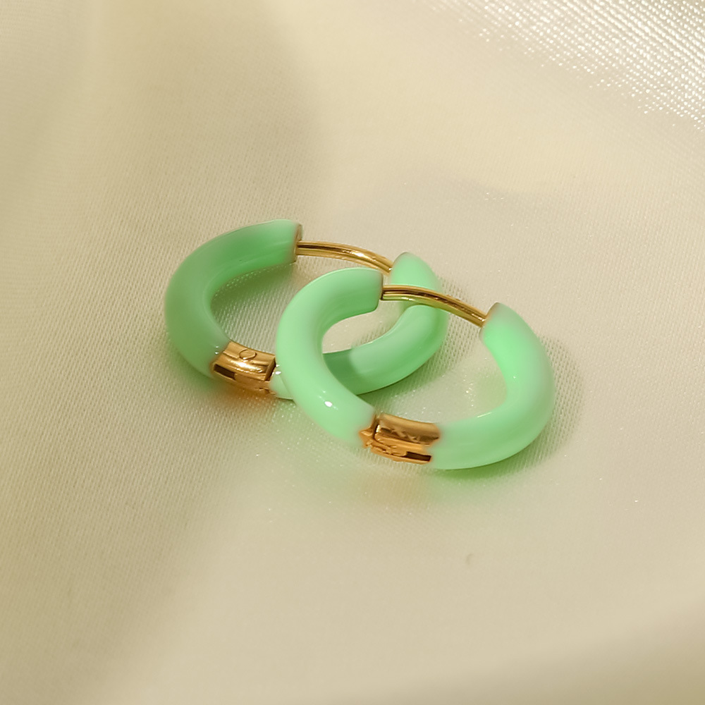 Fashion Solid Color Stainless Steel Earrings Enamel Gold Plated Stainless Steel Earrings