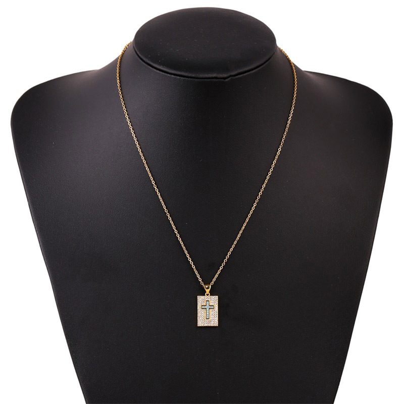 Creative Copper Inlaid Zirconium Cross Necklace display picture 2