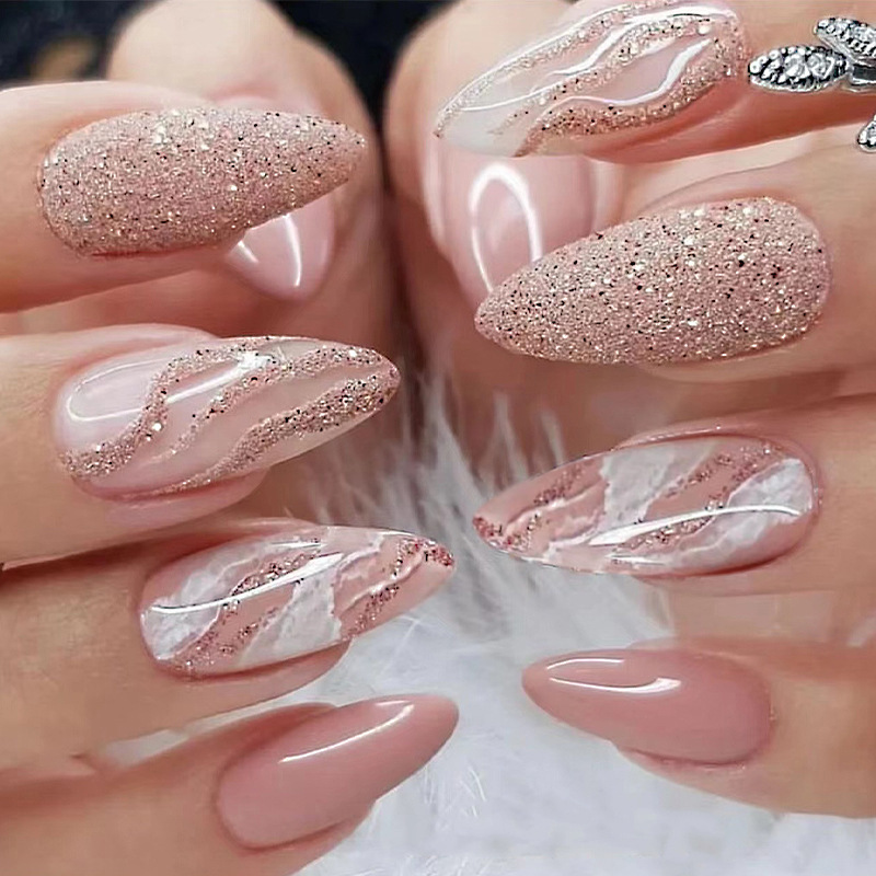 Wearing nail art gentle naked powder glitter finished nail piece wholesale nail patch wholesale nail art finished fake nails