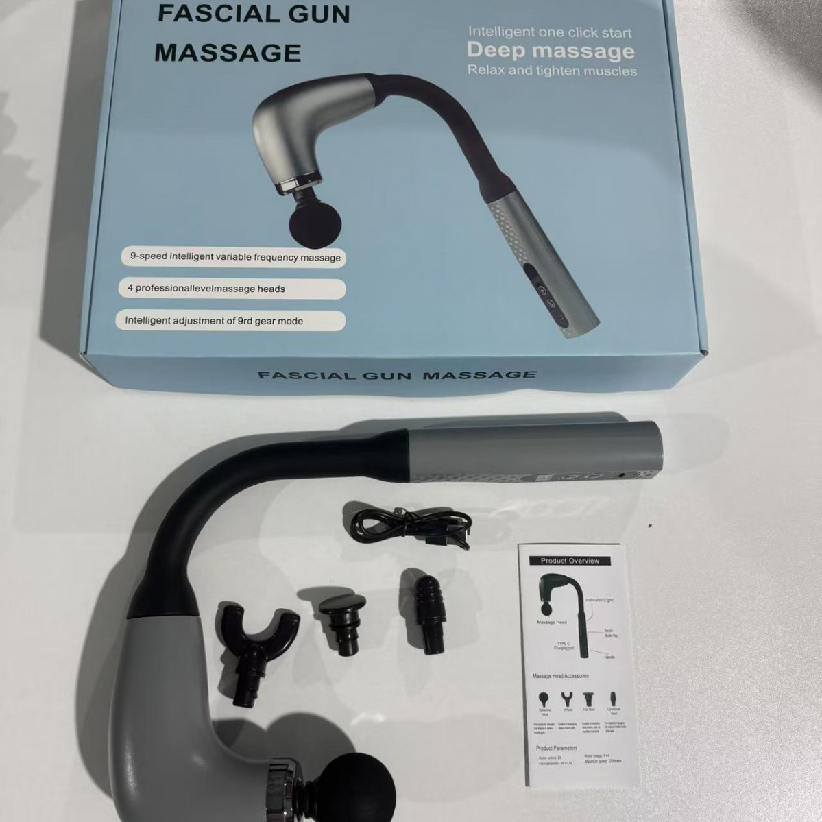 Pistola de Fascia curvada transfronteriza masajeador muscular cervical multifuncional pistola de masaje eléctrico para relajar el cuello, la espalda y las piernas