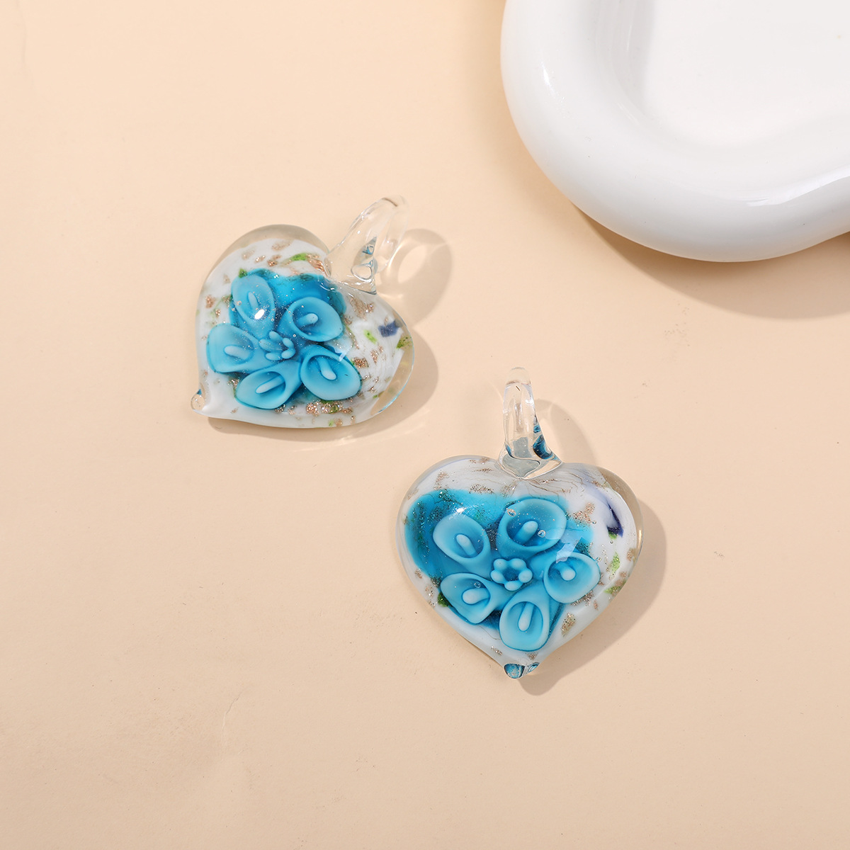 16g Weight Pendant Jewelry Making Type 36*47mm Jewelry Making Size DIY Jewelry Accessories Classification 1 Piece Quantity glass Material Heart Shape, Flower Pattern Simple Style Style 1 Piece 36*47mm Glass Heart Shape Flower Pendant 6