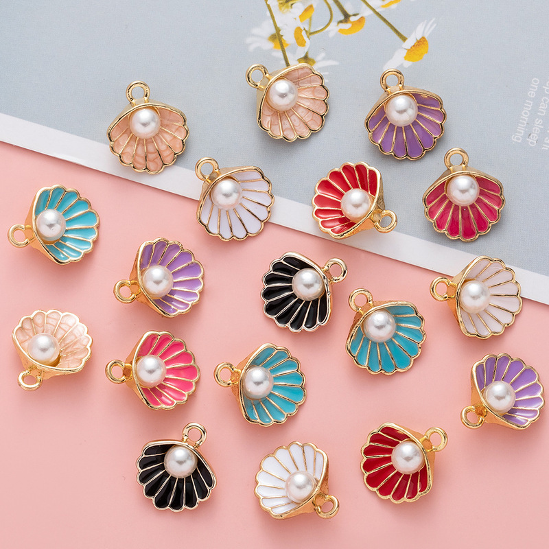 Jewelry Accessories DIY Alloy Dripping Oil Shell Pearl Pendant Earrings Earrings Necklace Pendant Yiwu Accessories Pendant