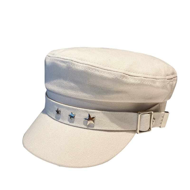 Demi-Season Army Cap, Retro Korean Beret Style, Star Studs & Buckle, M 56–58 cm